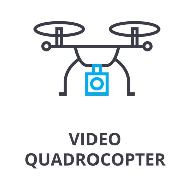 video quadrocopter ince çizgi simgesi, işaret, sembol, illustation, lineer kavramı, vektör 