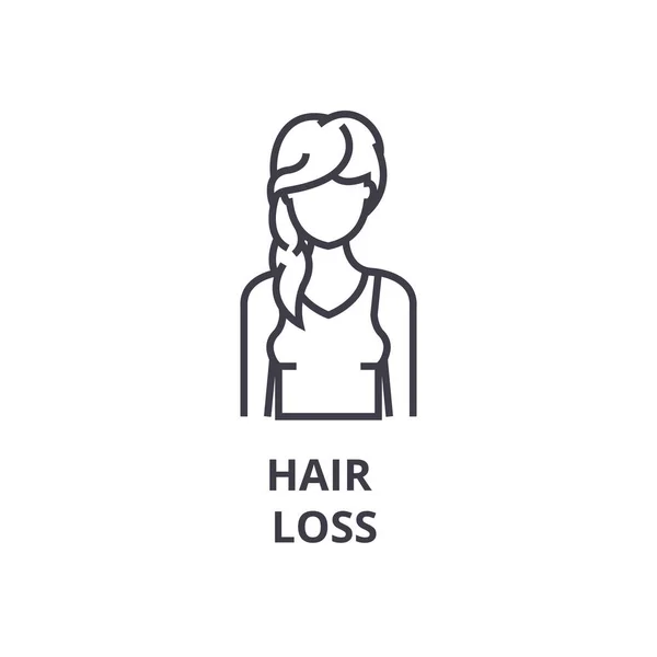 Pérdida de cabello icono de línea delgada, signo, símbolo, ilustración, concepto lineal, vector — Vector de stock