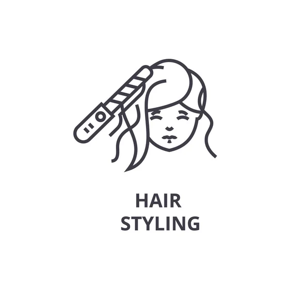 Peinado del cabello icono de línea delgada, signo, símbolo, ilustración, concepto lineal, vector — Vector de stock