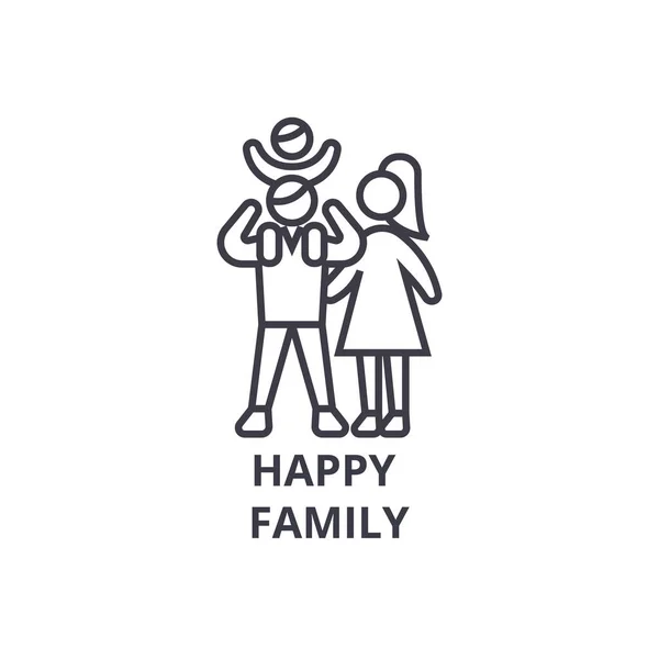 Familia feliz delgada línea icono, signo, símbolo, ilustración, concepto lineal, vector — Archivo Imágenes Vectoriales