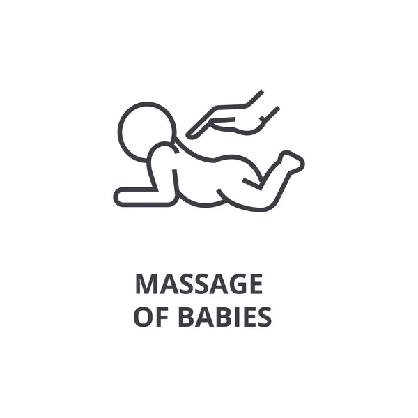 Masaje de los bebés icono de línea delgada, signo, símbolo, ilustración, concepto lineal, vector — Archivo Imágenes Vectoriales
