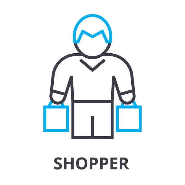 Shopper fine ligne icône, signe, symbole, illustation, concept linéaire, vecteur — Image vectorielle