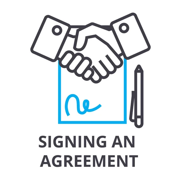 Signature d'un accord ligne mince icône, signe, symbole, illustation, concept linéaire, vecteur — Image vectorielle