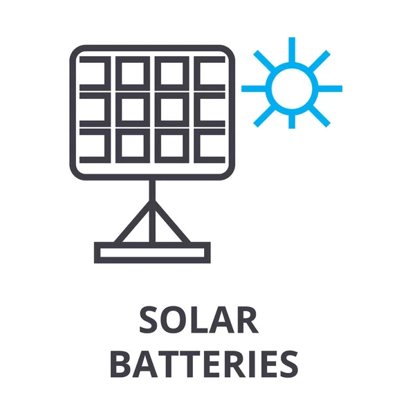 Baterías solares icono de línea delgada, signo, símbolo, ilustración, concepto lineal, vector — Archivo Imágenes Vectoriales