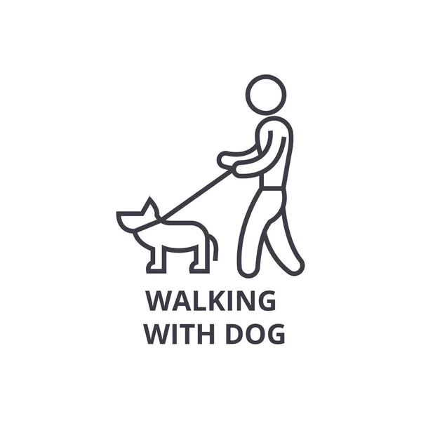 Прогулка с собакой тонкой линии значок, знак, символ, иллюстрация, линейная концепция, вектор — стоковый вектор