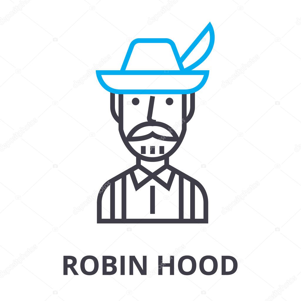 robin hood thin line icon, sign, symbol, illustation, linear concept, vector 
