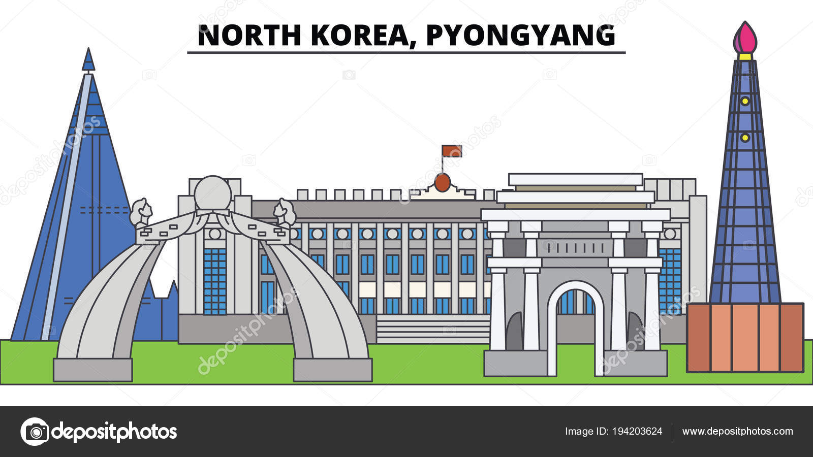 北朝鮮、韓国、北朝鮮。街のスカイライン、アーキテクチャ、建物 北朝鮮、韓国、北朝鮮。街のスカイライン、アーキテクチャ、建物