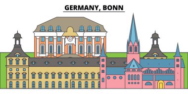 Germany, Bonn. City skyline, architecture, buildings, streets, silhouette, landscape, panorama, landmarks. Editable strokes. Flat design line vector illustration concept. Isolated icons clipart