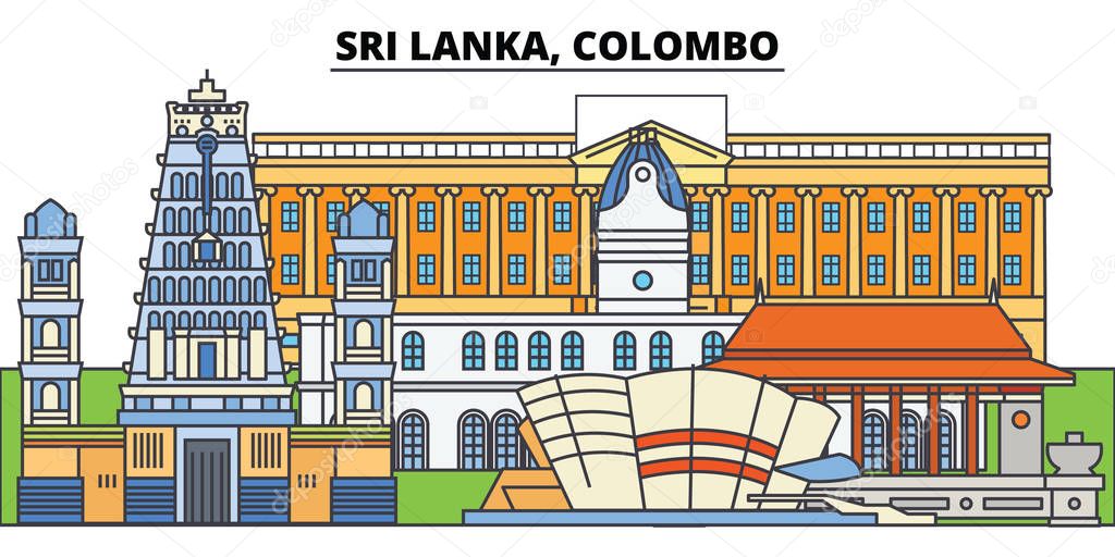 Sri Lanka, Colombo. City skyline, architecture, buildings, streets, silhouette, landscape, panorama, landmarks. Editable strokes. Flat design line vector illustration concept. Isolated icons