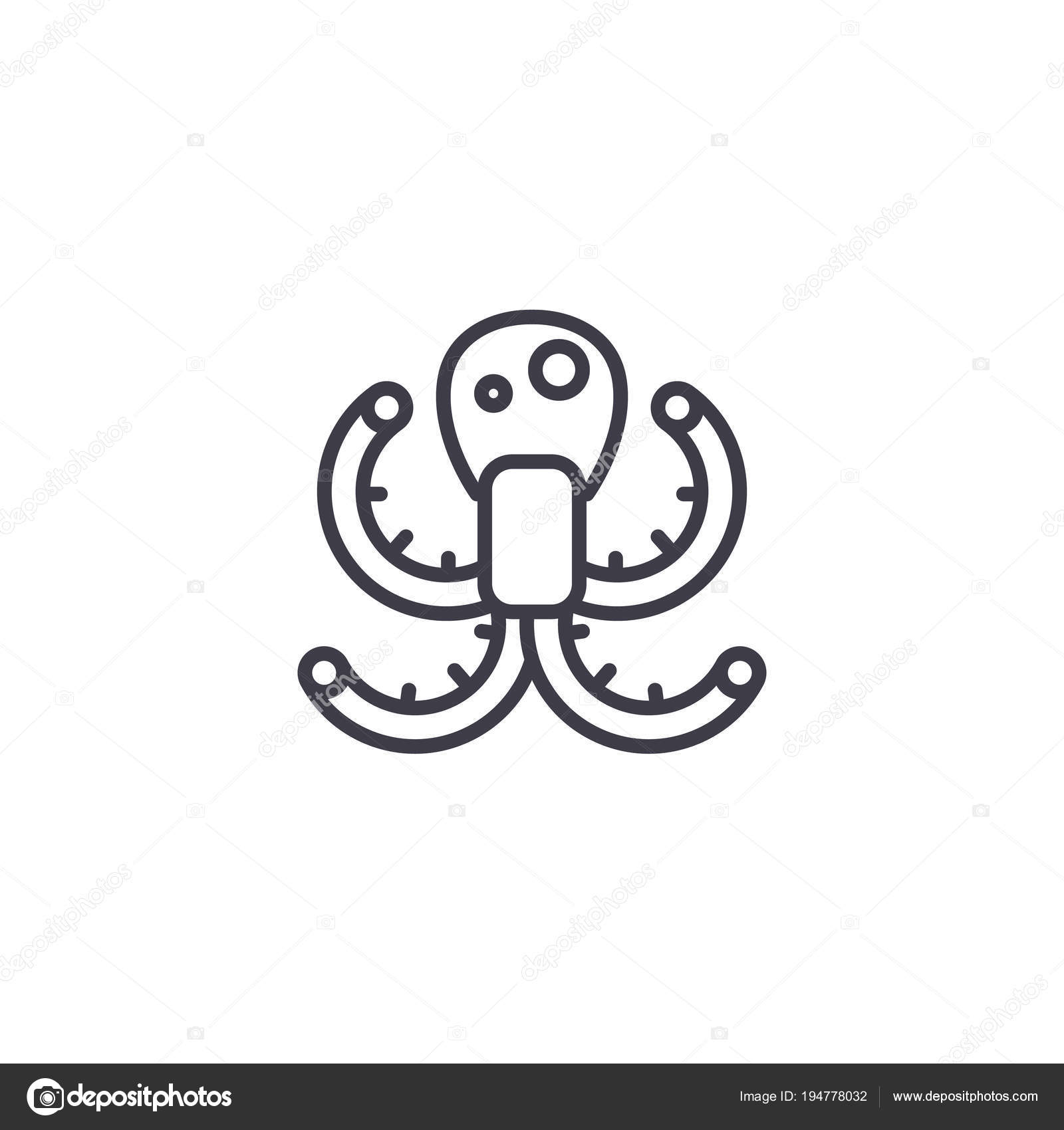 Octopus vector line icon, sign, illustration on background, editable ...
