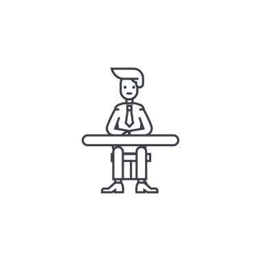 Tablo vektör satırı simgesi, işaret, resimde arka plan, düzenlenebilir vuruşları üzerinde oturan işadamı