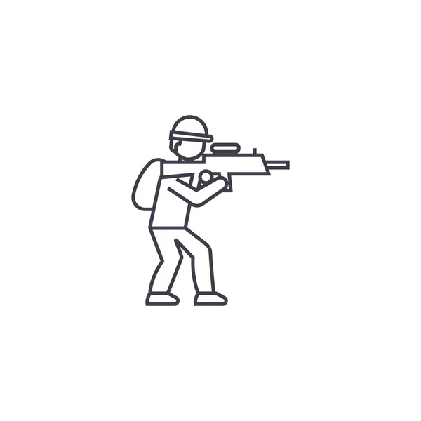 Aiming soldier vector line icon, sign, illustration on background, editable strokes — Stock Vector