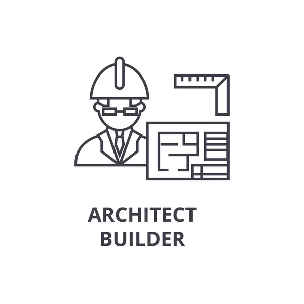 Architekt Bauunternehmer Vektorzeilensymbol, Zeichen, Illustration im Hintergrund, editierbare Striche — Stockvektor