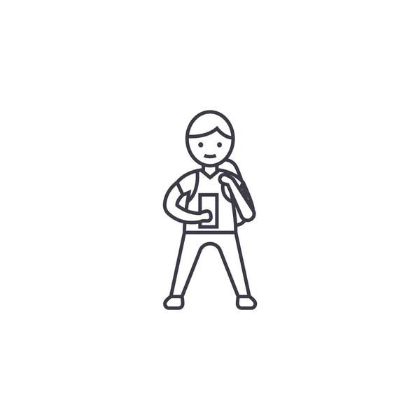 Niño con un icono de línea vectorial gadget, signo, ilustración en el fondo, movimientos editables — Vector de stock