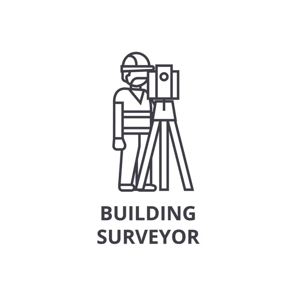 Bouw landmeter vector lijn pictogram, teken, afbeelding op de achtergrond, bewerkbare lijnen — Stockvector