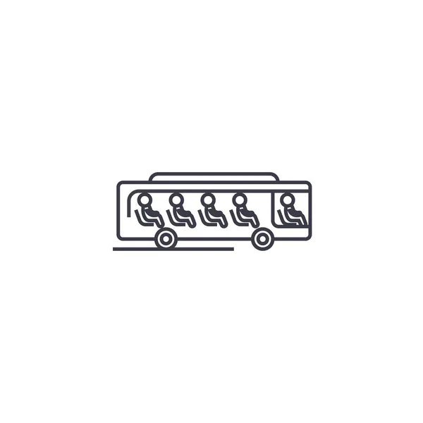 Autobus s cestující vektorové čáry, znamení, obrázek na pozadí, upravitelné tahy — Stockový vektor
