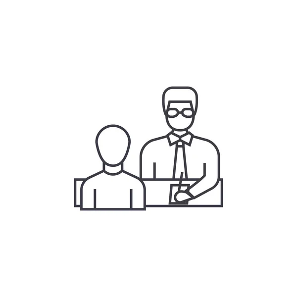 Homme d'affaires donnant des instructions icône de ligne vectorielle, signe, illustration en arrière-plan, touches modifiables — Image vectorielle