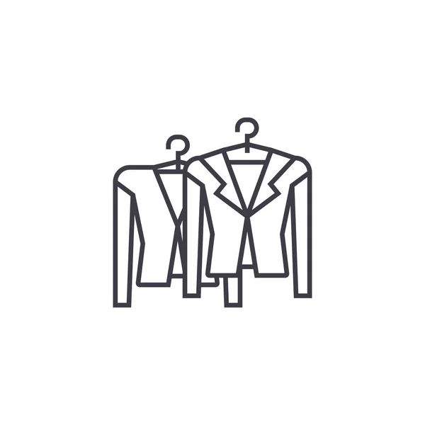Clothing on racks vector line icon, sign, illustration on background, editable strokes — Stock Vector