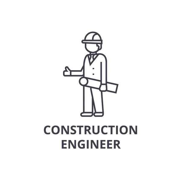 Bauingenieur-Vektor-Liniensymbol, Zeichen, Abbildung im Hintergrund, editierbare Striche — Stockvektor