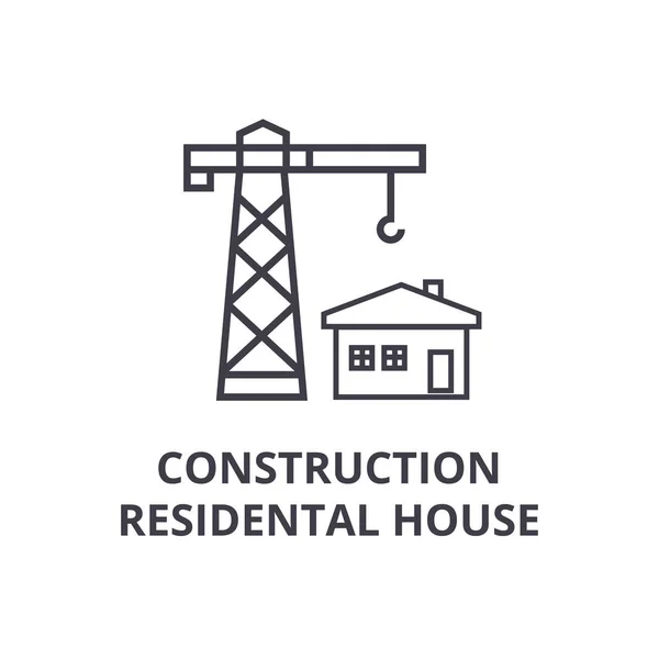 Construção residental casa vetor ícone de linha, sinal, ilustração em segundo plano, traços editáveis — Vetor de Stock