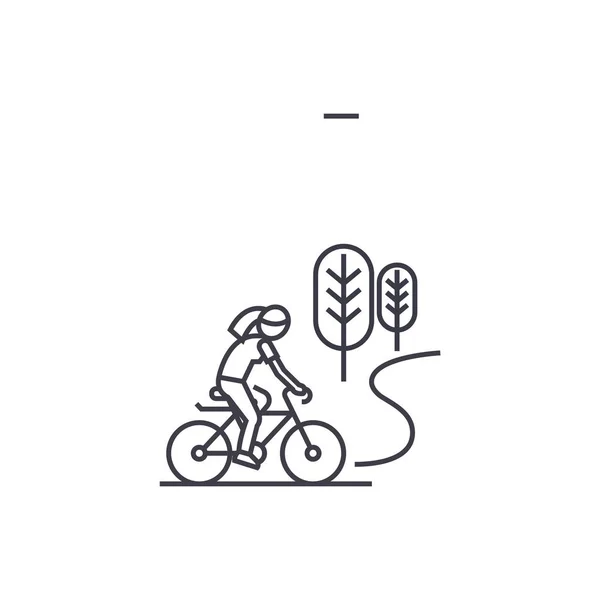 Pedesaan bike ride vector line icon, sign, illustration on background, editable strokes - Stok Vektor