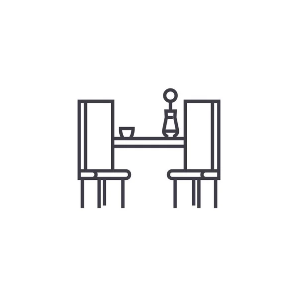 Mesa de comedor con dos sillas vector línea icono, signo, ilustración en el fondo, movimientos editables — Vector de stock