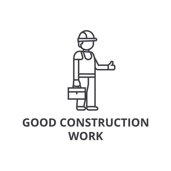 Buen trabajo de construcción vector línea icono, signo, ilustración sobre fondo, trazos editables — Vector de stock