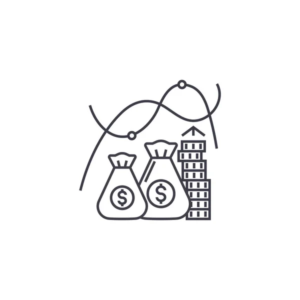 Creciente icono de línea vectorial de dinero, signo, ilustración en el fondo, movimientos editables — Vector de stock