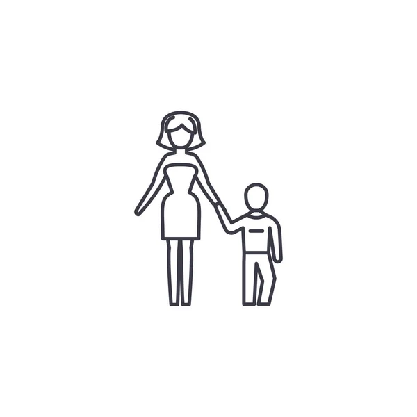 Anne ve oğlu vektör satırı simgesi, işaret, resimde arka planda, düzenlenebilir vuruş — Stok Vektör