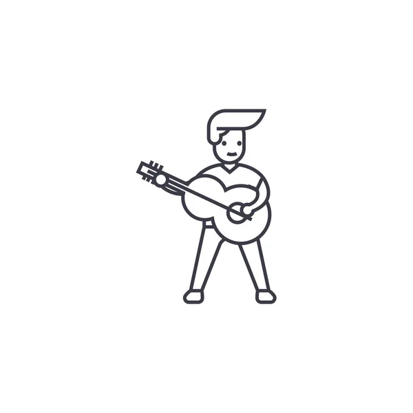 Playing a guitar vector line icon, sign, illustration on background, editable strokes — Stock Vector