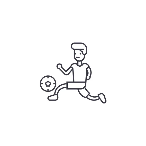 Jogar futebol vetor linha ícone, sinal, ilustração em segundo plano, traços editáveis —  Vetores de Stock