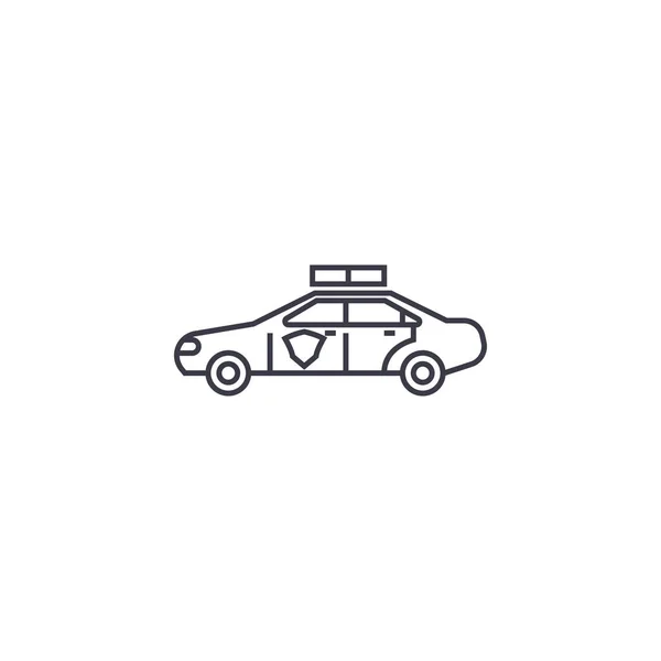 Policía vehículo vector línea icono, signo, ilustración sobre el fondo, movimientos editables — Vector de stock