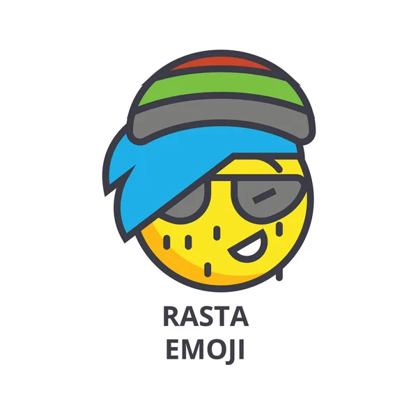 Rasta emoji vetor ícone de linha, sinal, ilustração em segundo plano, traços editáveis — Vetor de Stock