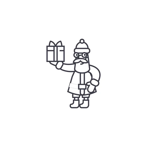 Санта-Клаус с иконкой вектора подарка, знак, иллюстрация на заднем плане, редактируемые штрихи — стоковый вектор