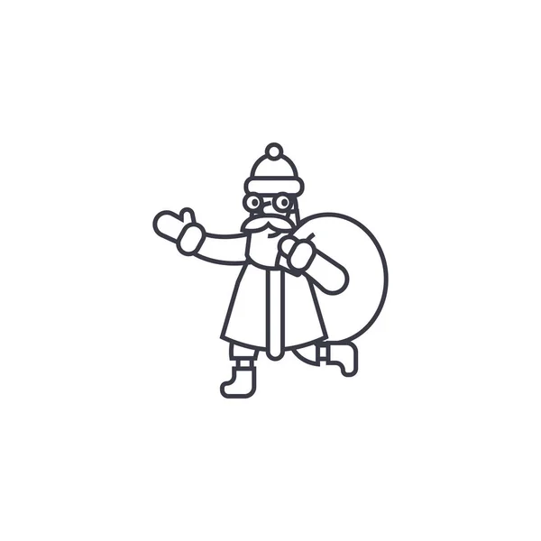 Санта-Клаус с иконкой векторной линии мешка, знак, иллюстрация на фоне, редактируемые штрихи — стоковый вектор