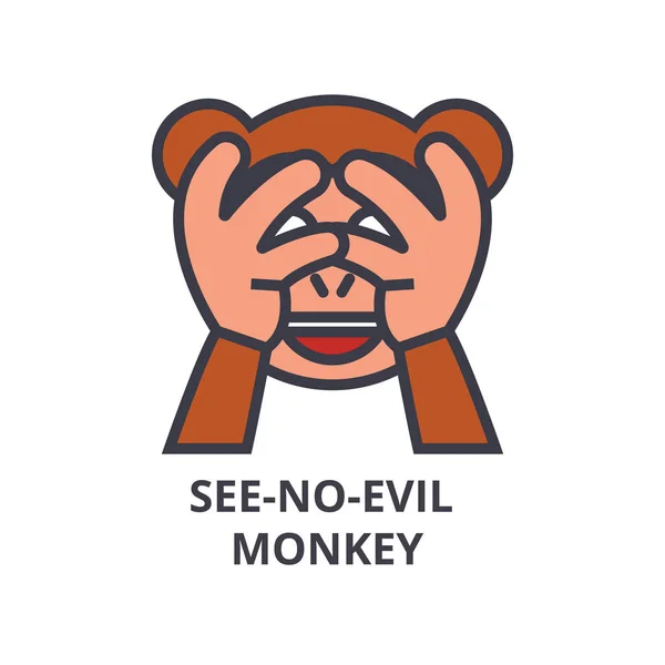 Siehe kein böses Emoji-Vektorzeilensymbol, Zeichen, Abbildung im Hintergrund, editierbare Striche — Stockvektor