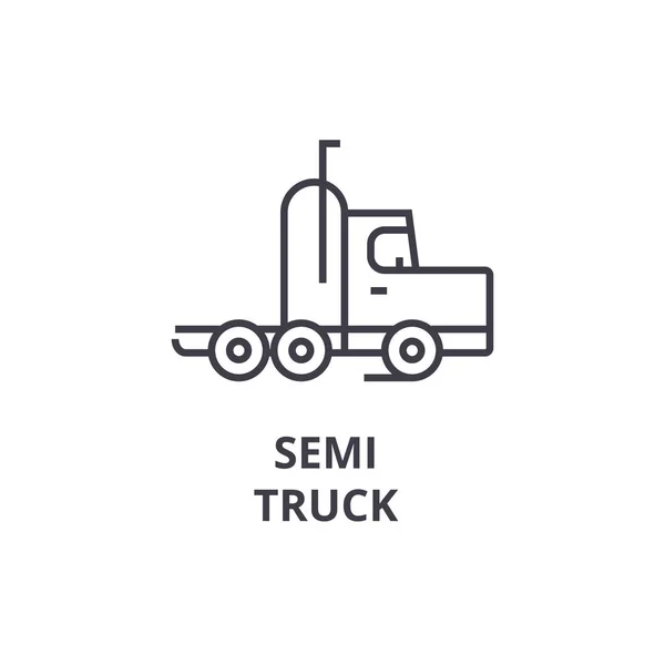 半卡车向量线图标, 符号, 背景插图, 可编辑笔画 — 图库矢量图片