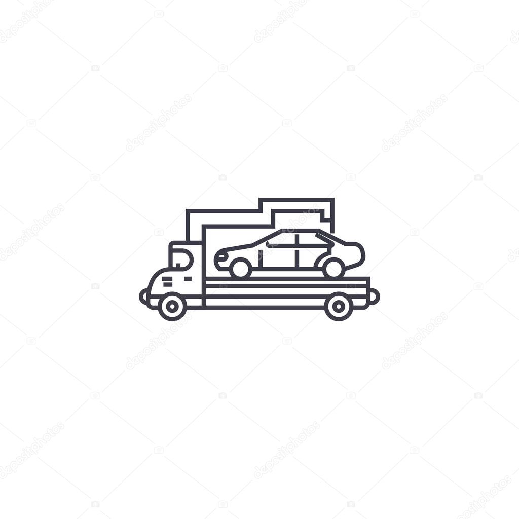 car transporter vector line icon, sign, illustration on background, editable strokes
