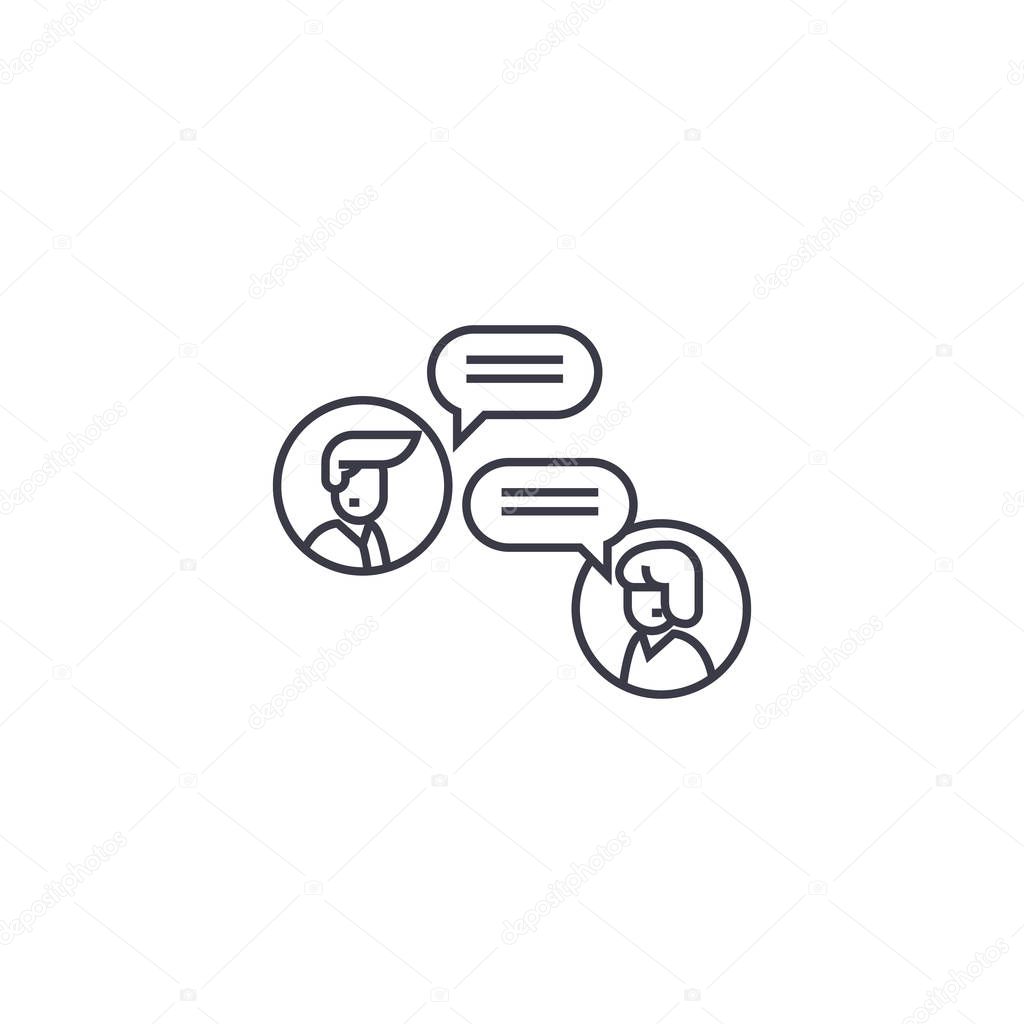 online discussion vector line icon, sign, illustration on background, editable strokes