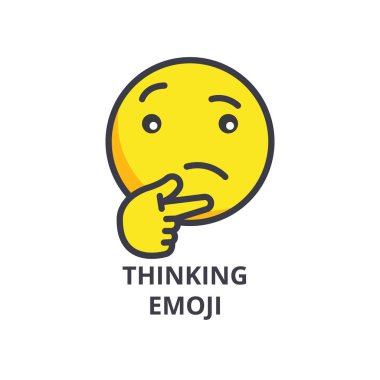 düşünme emoji vektör satırı simgesi, işaret, resimde arka planda, düzenlenebilir vuruş
