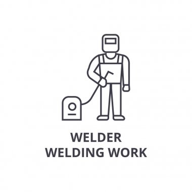 Kaynakçı, kaynak çalışma vektör satırı simgesi, işaret, resimde arka planda, düzenlenebilir vuruş