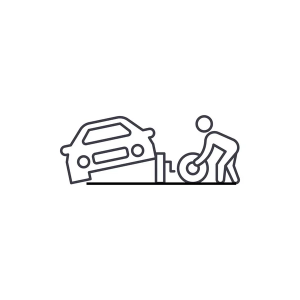 Reemplazo de neumáticos icono de línea vectorial, signo, ilustración en el fondo, movimientos editables — Vector de stock