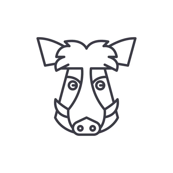 Wildschweinkopf Vektorzeilensymbol, Zeichen, Abbildung im Hintergrund, editierbare Striche — Stockvektor
