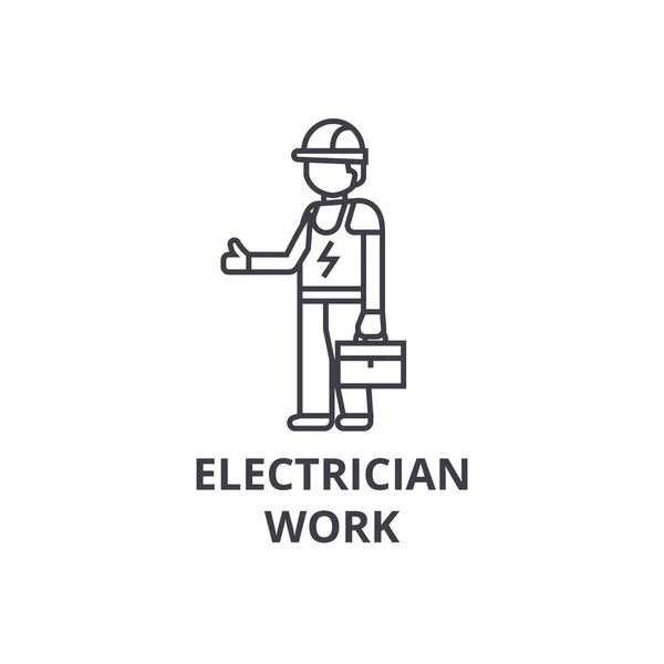 电工工作矢量线图标, 符号, 背景插图, 可编辑笔画 — 图库矢量图片