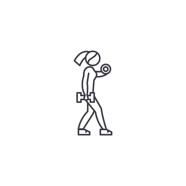 Fitness kadın vektör satırı simgesi, işaret, resimde arka planda, düzenlenebilir vuruş — Stok Vektör