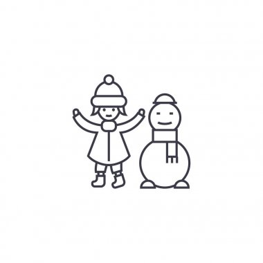 Kız bir kardan adam vektör satırı simgesi, işaret, resimde arka planda, düzenlenebilir vuruşları ile