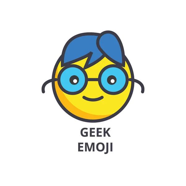 Geek-Emoji-Vektorzeilensymbol, Zeichen, Abbildung im Hintergrund, editierbare Striche — Stockvektor