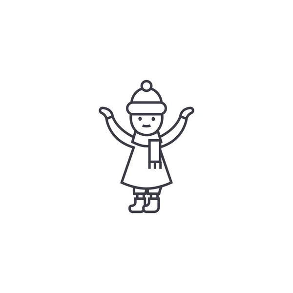 Дівчина з шарфом взимку Векторна лінія значок, знак, ілюстрація на фоні, змінені штрихи — стоковий вектор