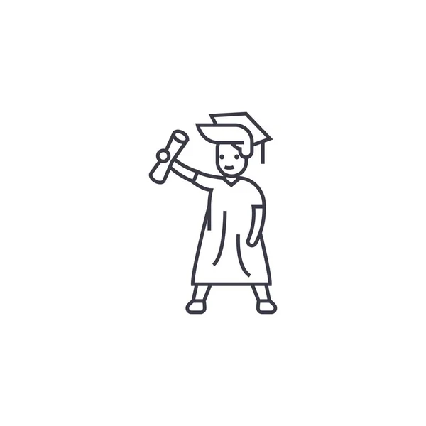 Ícone de linha vetorial estudante de pós-graduação, sinal, ilustração em segundo plano, traços editáveis — Vetor de Stock