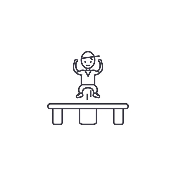 Springen auf dem Trampolin Vektor Line Icon, Zeichen, Illustration auf dem Hintergrund, editierbare Striche — Stockvektor